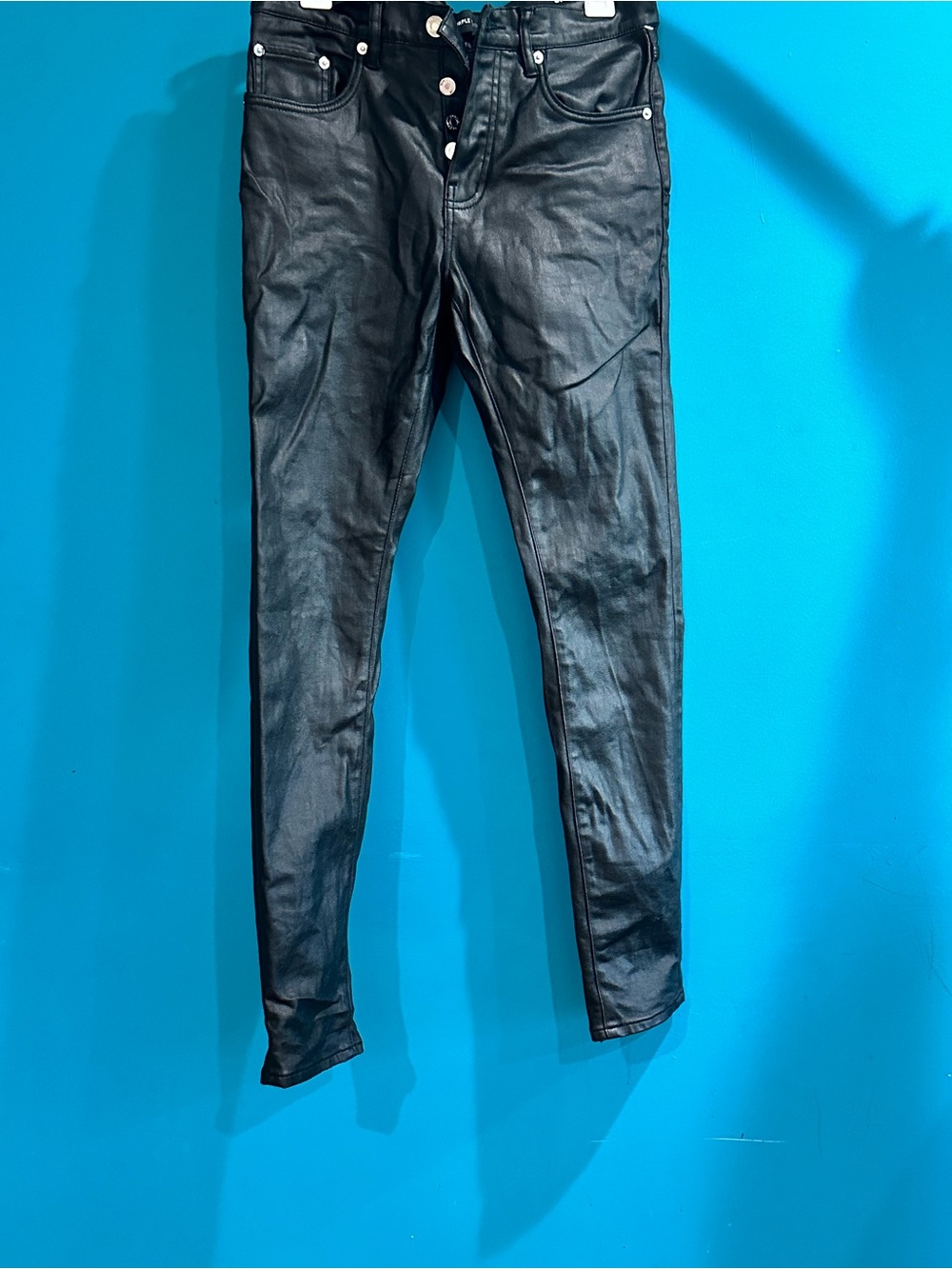 Men's Black Faux Leather Slim Jeans